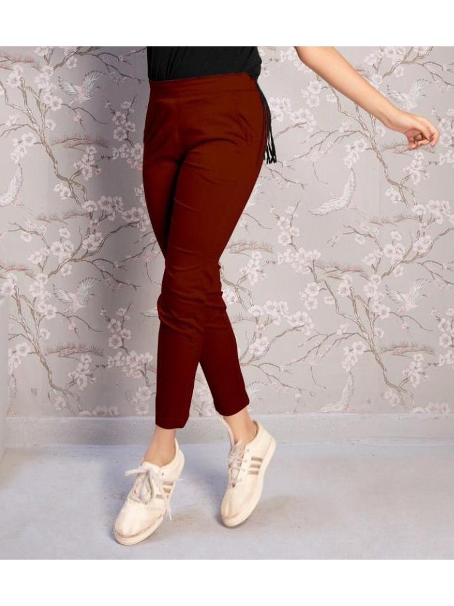Lycra Cotton Coffee Color Women Pants