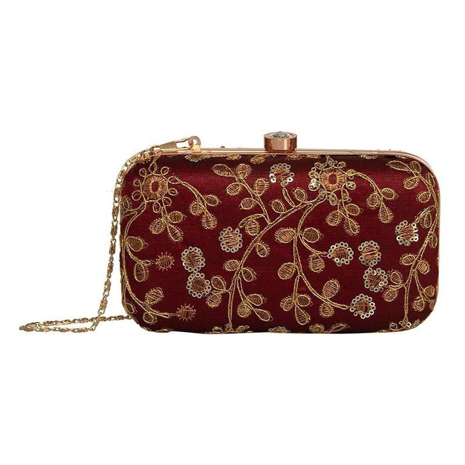 Red designer store clutch bag