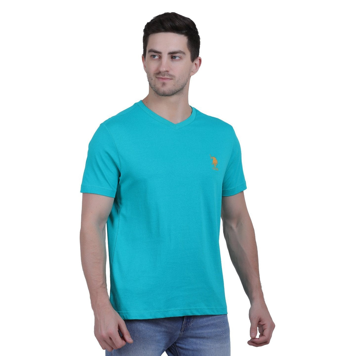 Men's Cotton Casual V Neck Green U.S. Polo T-shirt