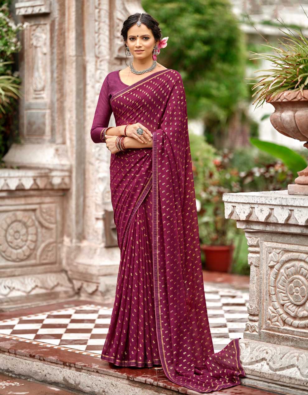 Mitasha Purple Zari Georgette Saree for Women