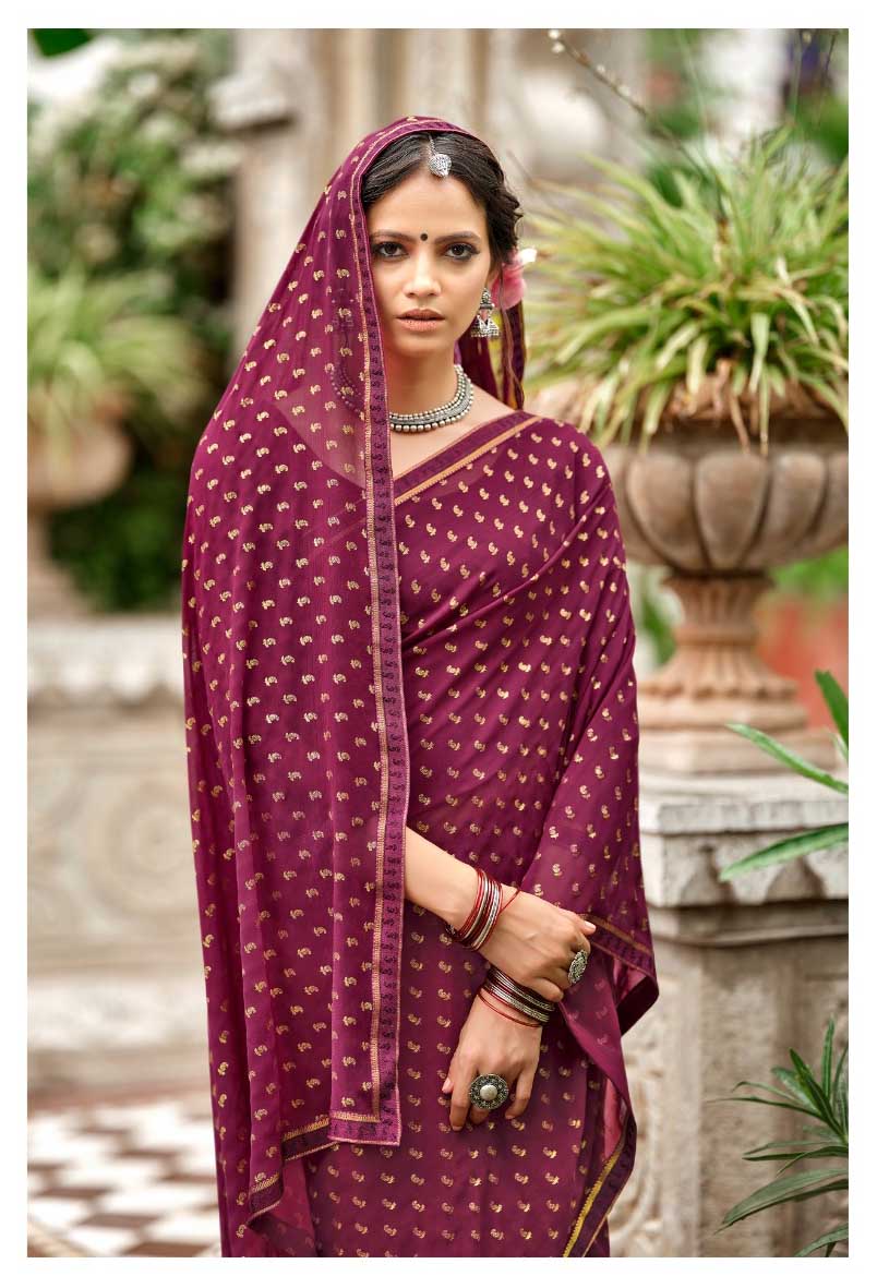 Mitasha Purple Zari Georgette Saree for Women