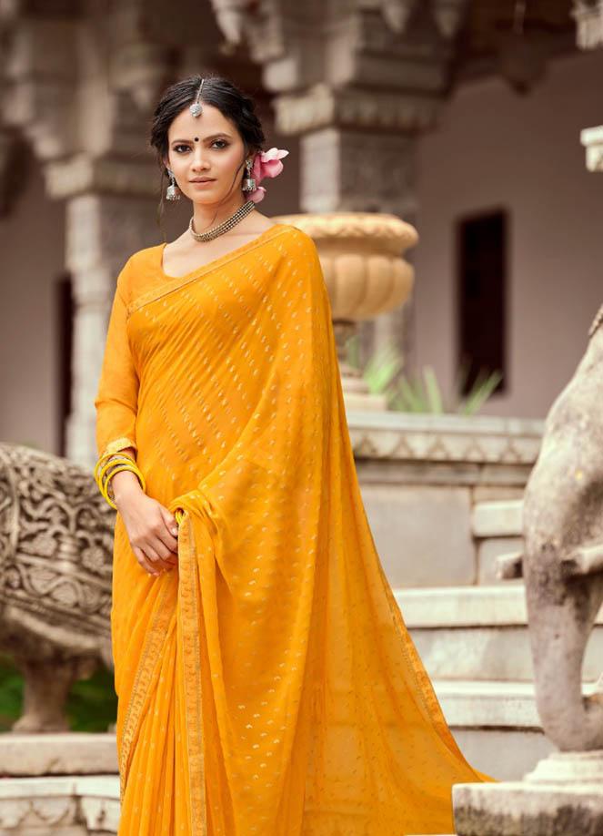 Mitasha Yellow Zari Georgette Saree for Women