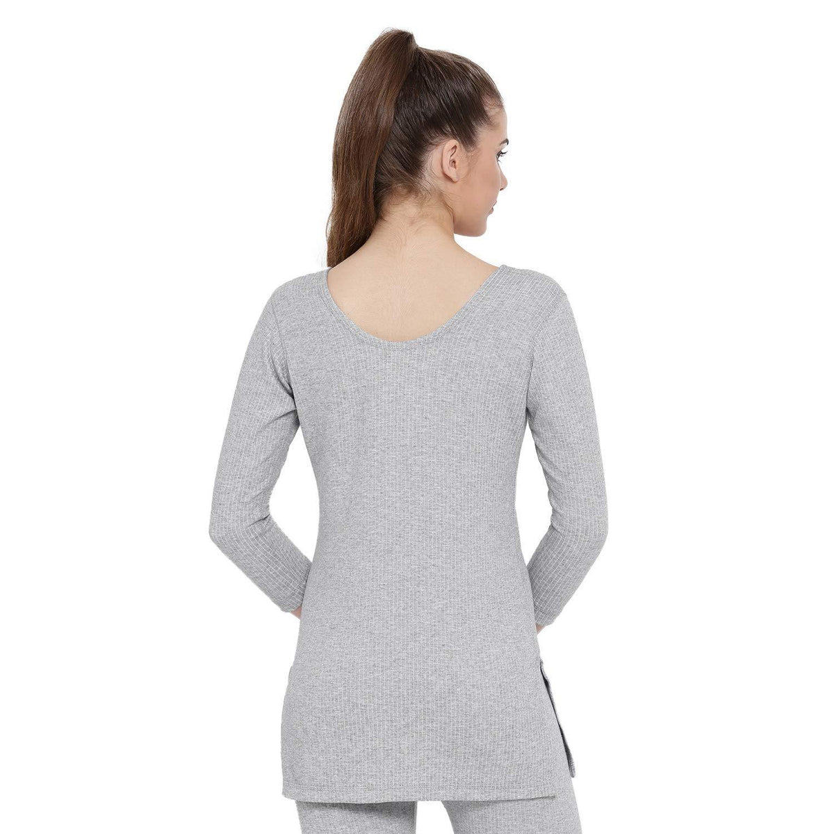Monte Carlo Grey Cotton Thermal Warmer Winter Wear Top for Ladies