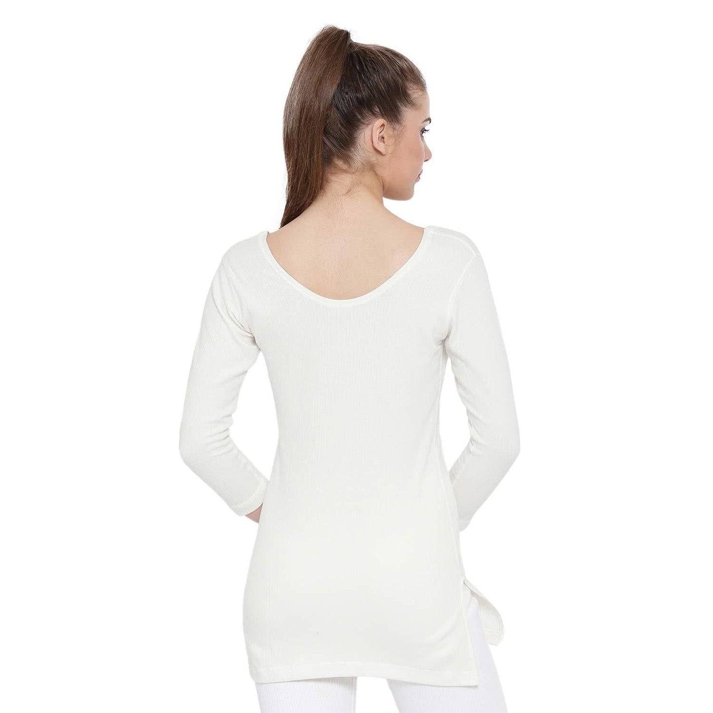 Monte Carlo White Cotton Thermal Warmer Winter Wear Top for Ladies