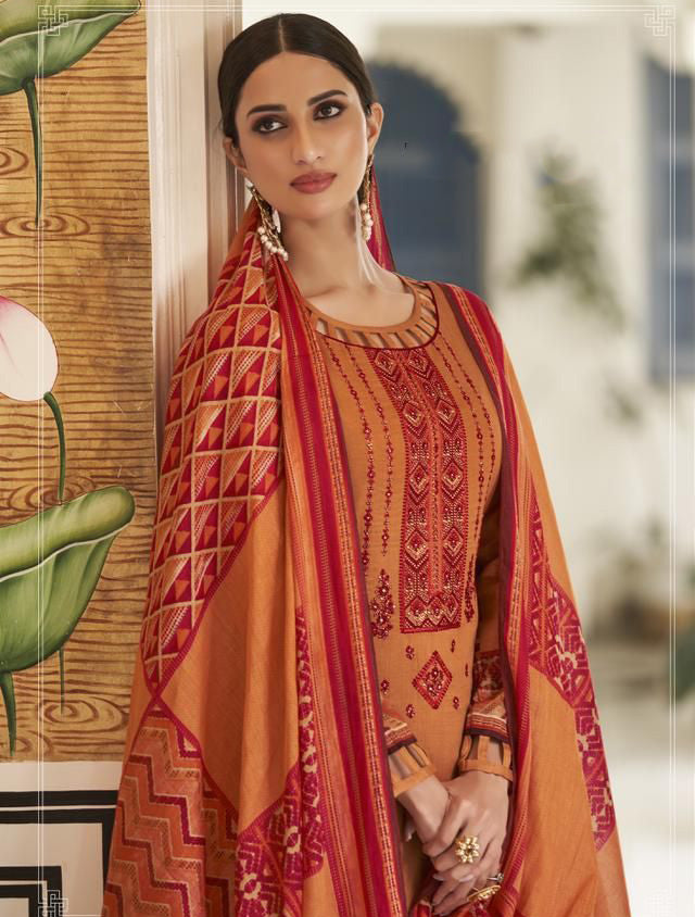 Mumtaz Lawn Cotton Unstitched Salwar Suit Material With Neck Embroidery