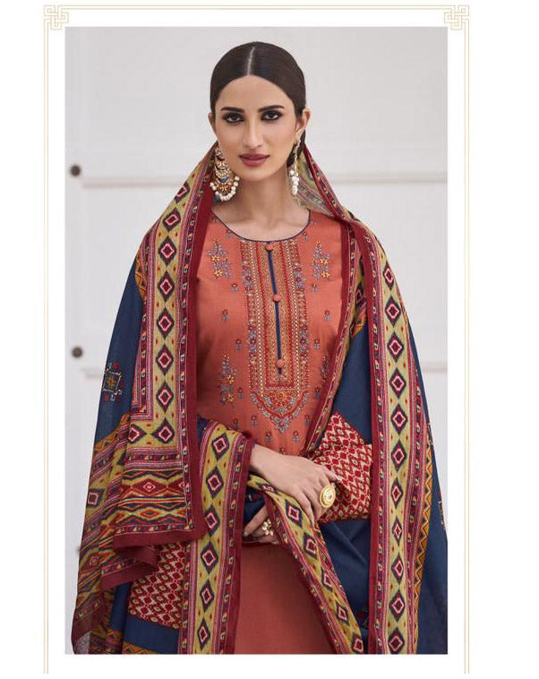 Mumtaz Lawn Cotton Unstitched Salwar Suit Material With Neck Embroidery