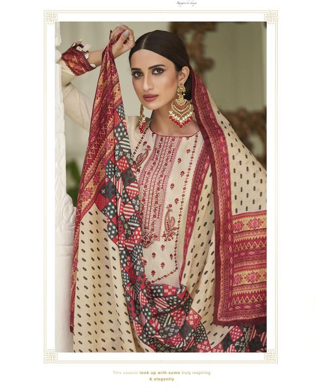 Mumtaz Lawn Cotton Unstitched Salwar Suit Material With Neck Embroidery