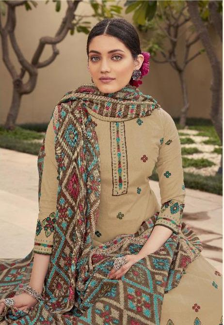 New Collection Women Brown Unstitched Lawn Cotton Suits Dress Material