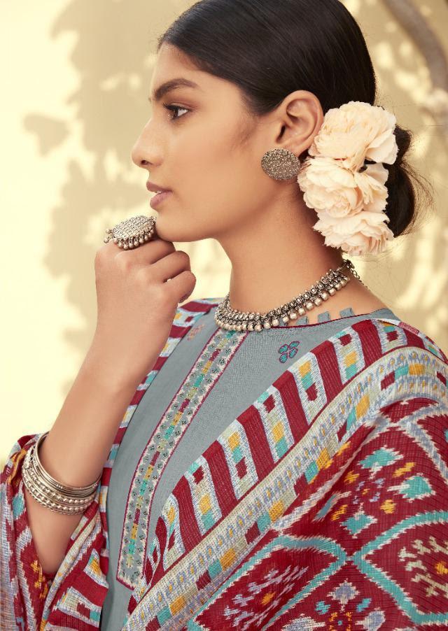 New Collection Women Grey Unstitched Lawn Cotton Suits Dress Material