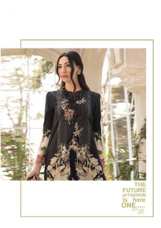 Pakistani Black Cotton Unstitched Suit Material for Women