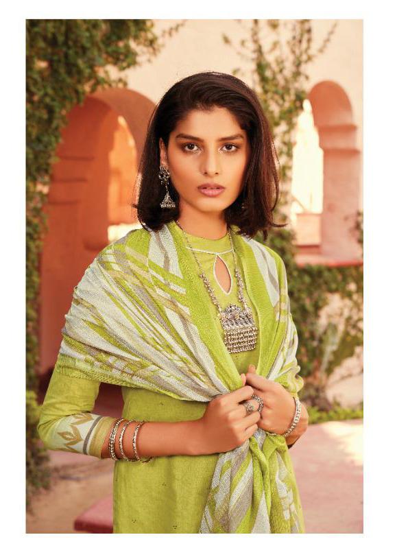 Pakistani Lawn Cotton Green Unstitched Suit Dress Material for Women