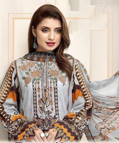 Pakistani Lawn Cotton Off-White Unstitched Salwar Kameez Suit