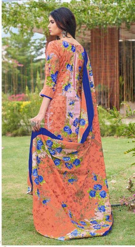 Pakistani Lawn Cotton Unstitched Suits Dress Material Orange