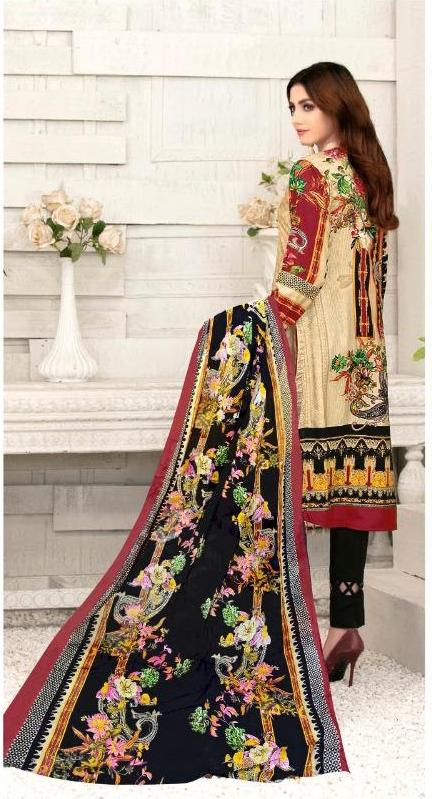 Pakistani Style Lawn Cotton Unstitched Black Suit Material for Women
