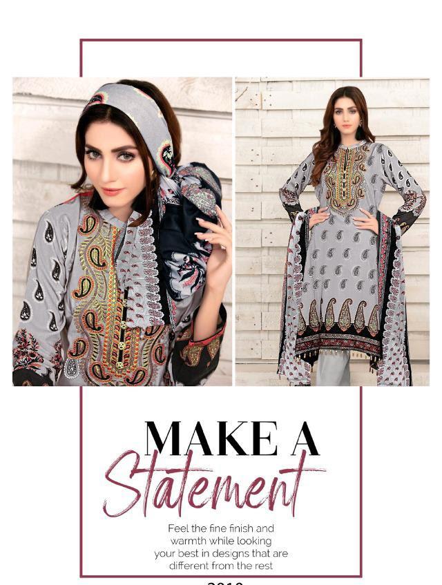 Pakistani Style Lawn Cotton Unstitched Grey Suit Material for Women