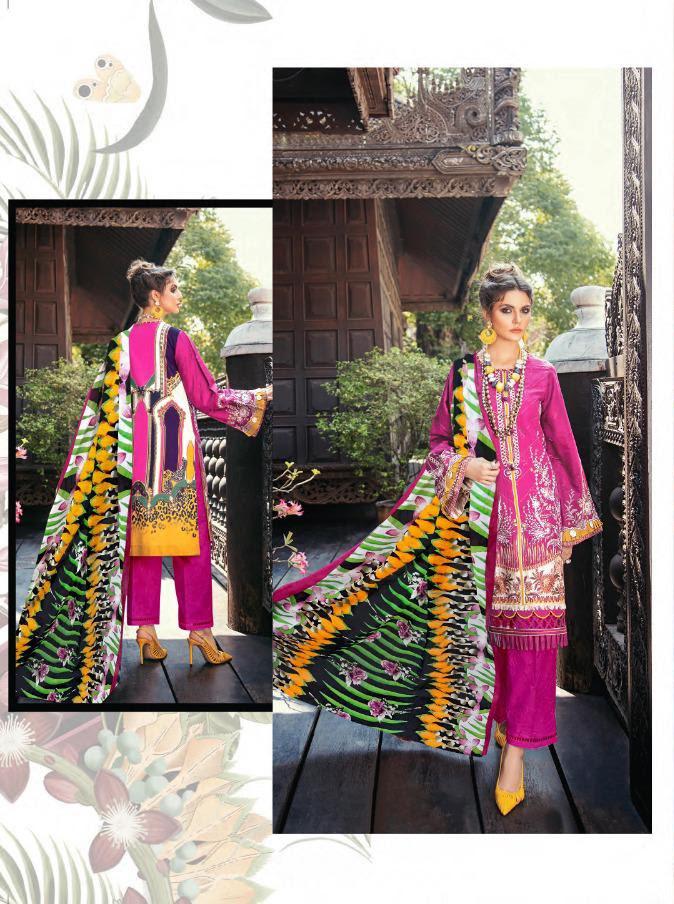 Pakistani Style Lawn Cotton Unstitched Pink Suit Material for Women