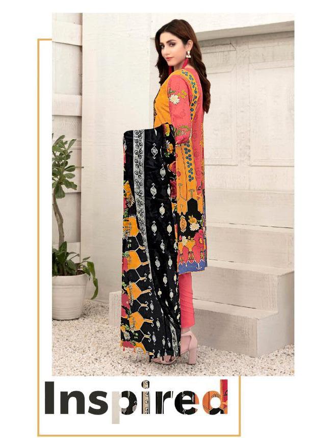 Pakistani Style Lawn Cotton Unstitched Yellow Suit Material for Women