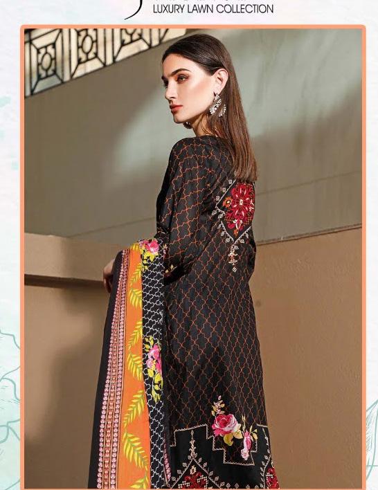 Pakistani Style Unstitched Black Lawn Cotton Suit Material