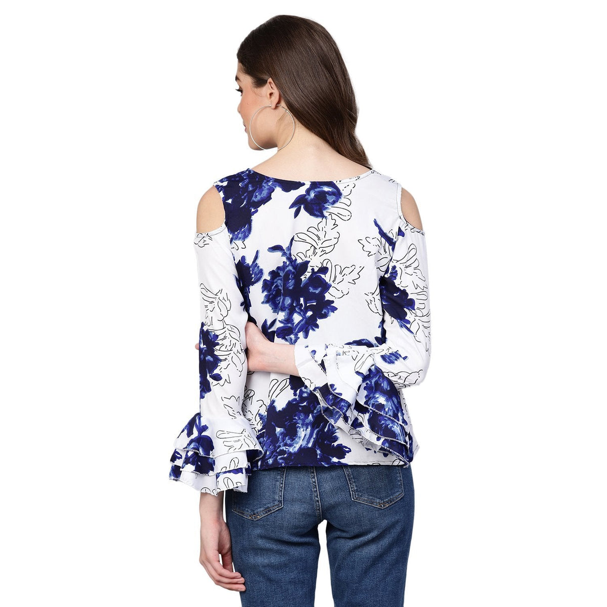 Party wear Floral Printed Crepe White Top for Girls