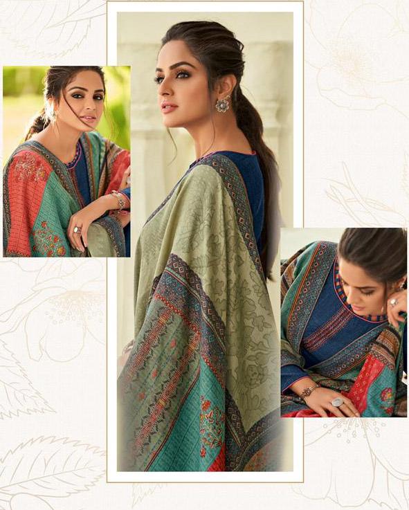 Pashmina Blue Salwar suit Dress Material for Woman with Embroidery