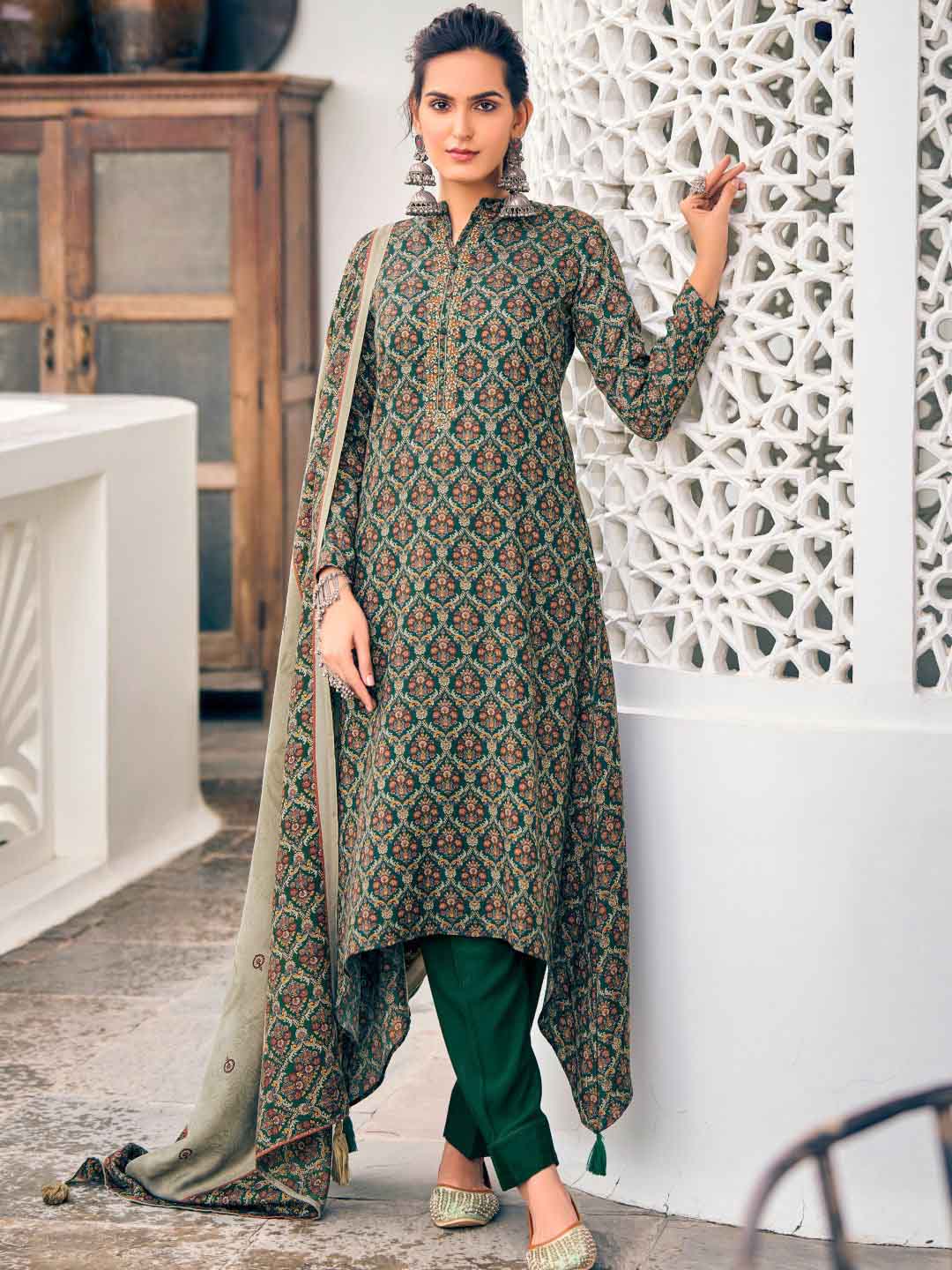 Buy Woolen Pashmina Unstitched Winter Ladies Suits Material Online