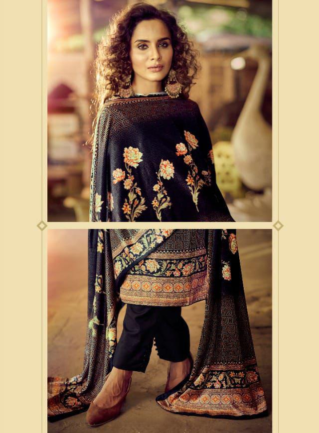 Pashmina Green Unstitched Dress Material Winter Wear Suits For Ladies