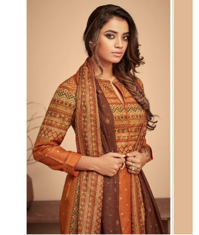 Pashmina Yellow Winter Unstitched Suit With Printed shawl