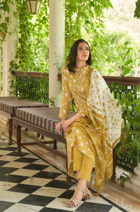 Yellow Pashmina Unstitched Winter Suit Fabric