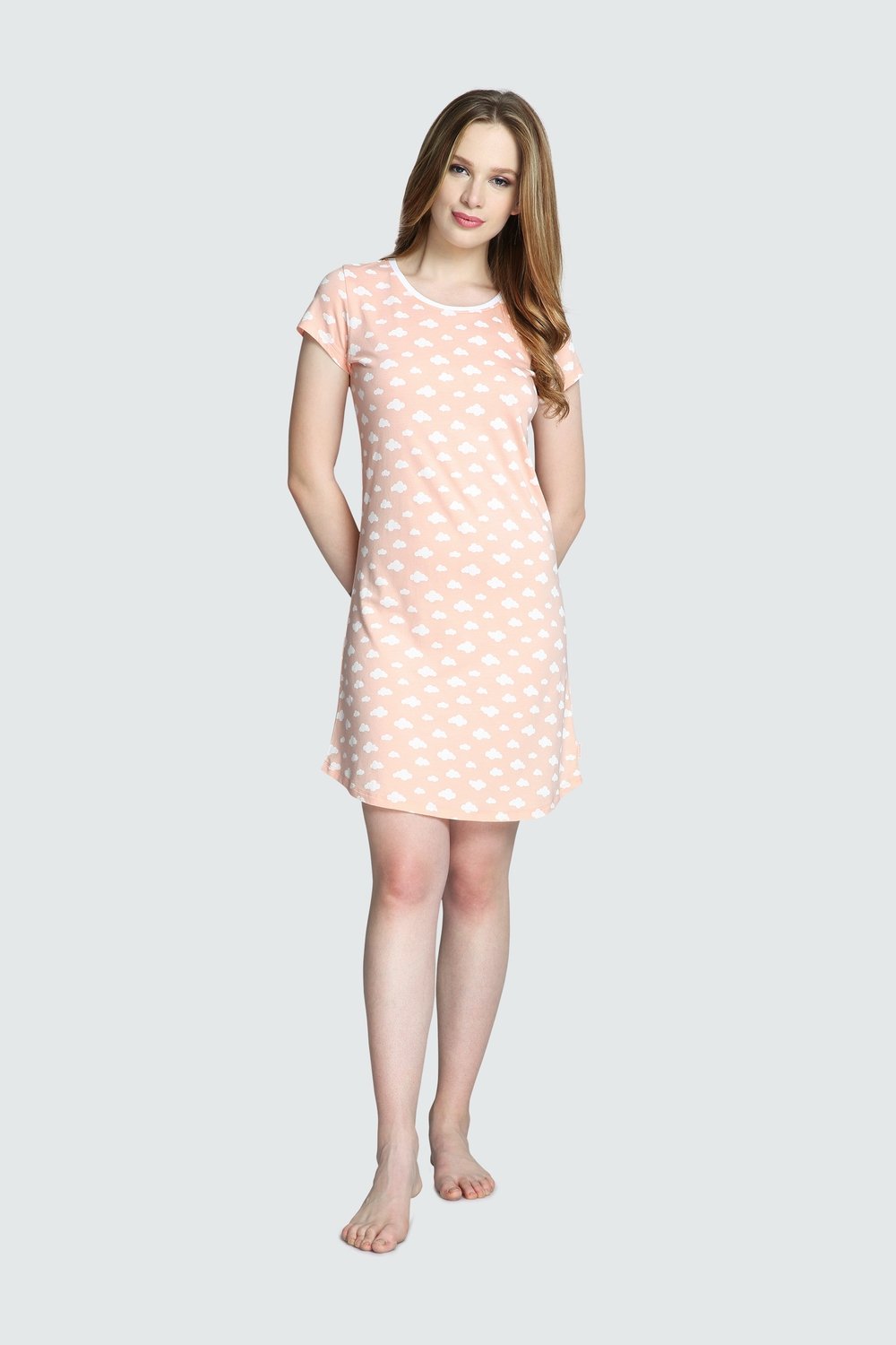 Pink Cotton long t-shirt Night Dress for Women