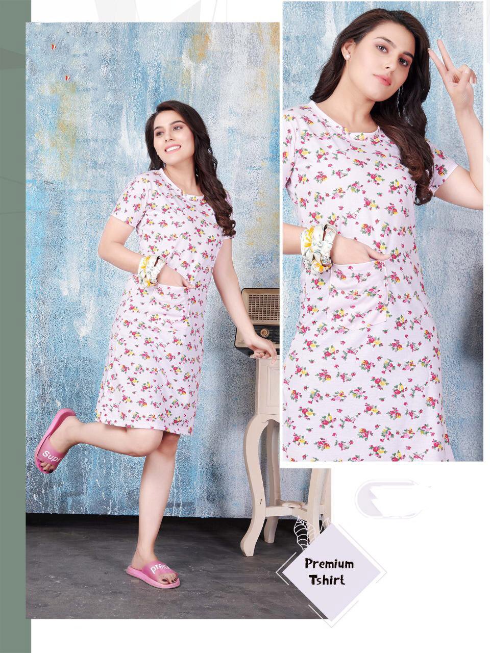 Pink cotton Short nighty for girls