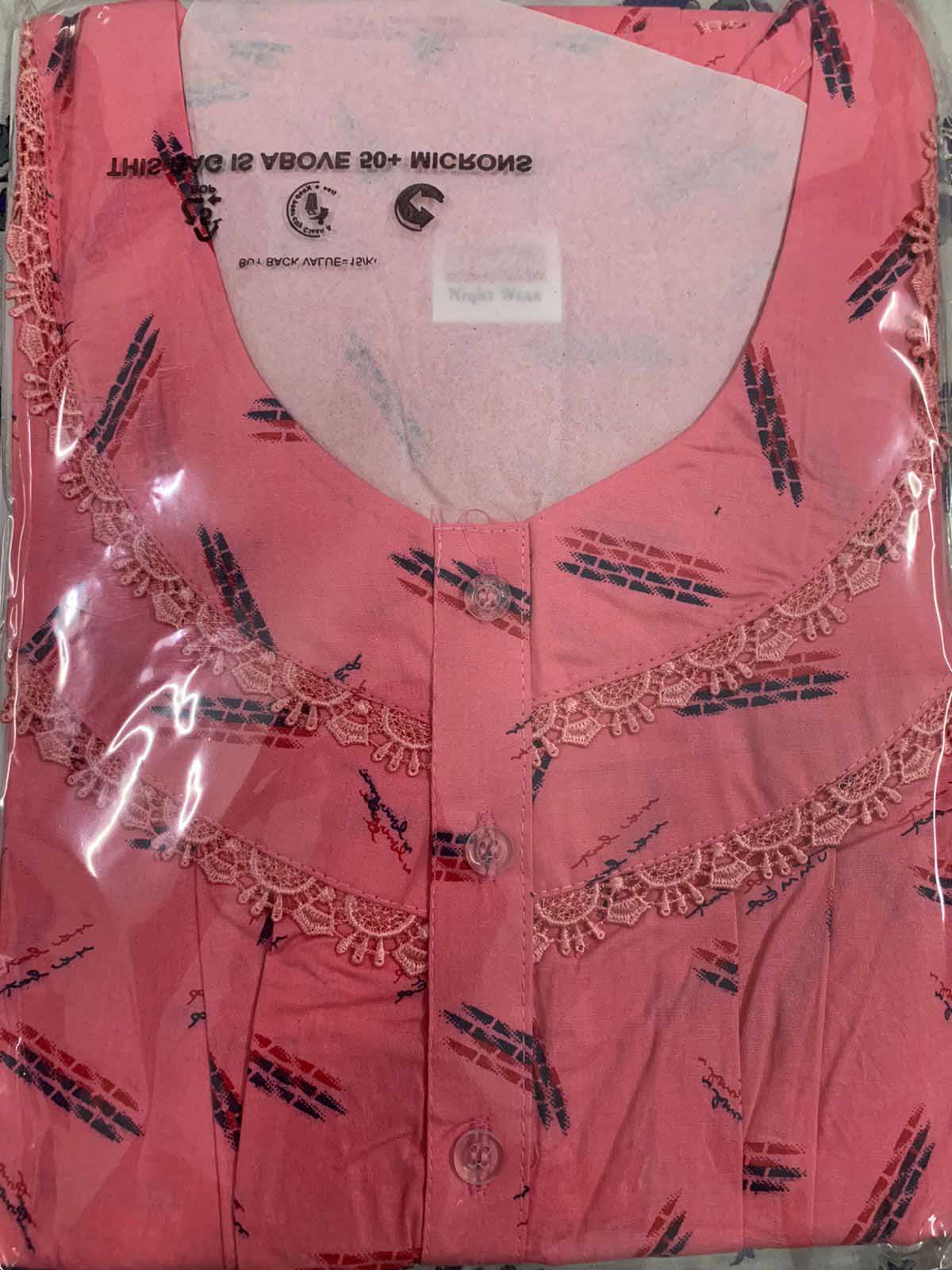 Pink Printed Cotton Full Length Nighty for Women