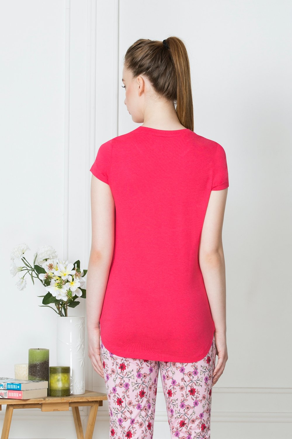 Pink Printed Long Cotton Every day Wear t-shirt tops for Women