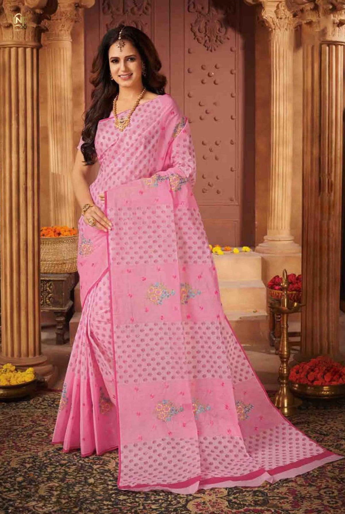 Pink Pure Cotton Printed Women saree