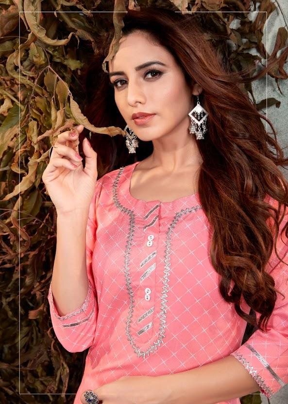 Pink Rayon Kurta for Women With Gota Patti Work