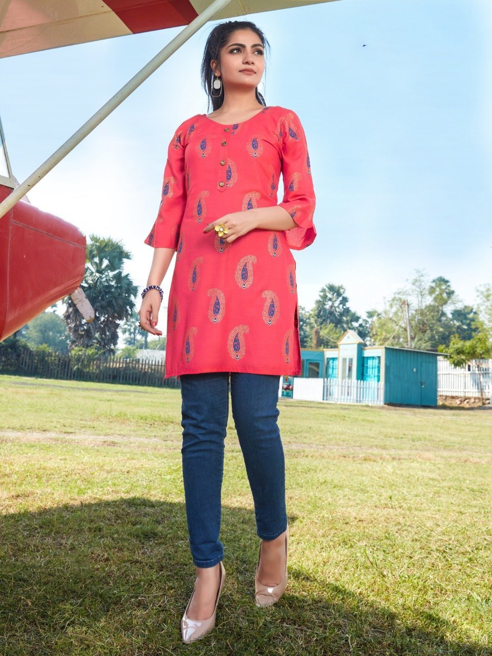 Pink Rayon Short Kurta for Women