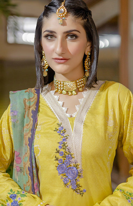 Printed Lawn with Embroidered Neckline Unstiched Pakistani Suit