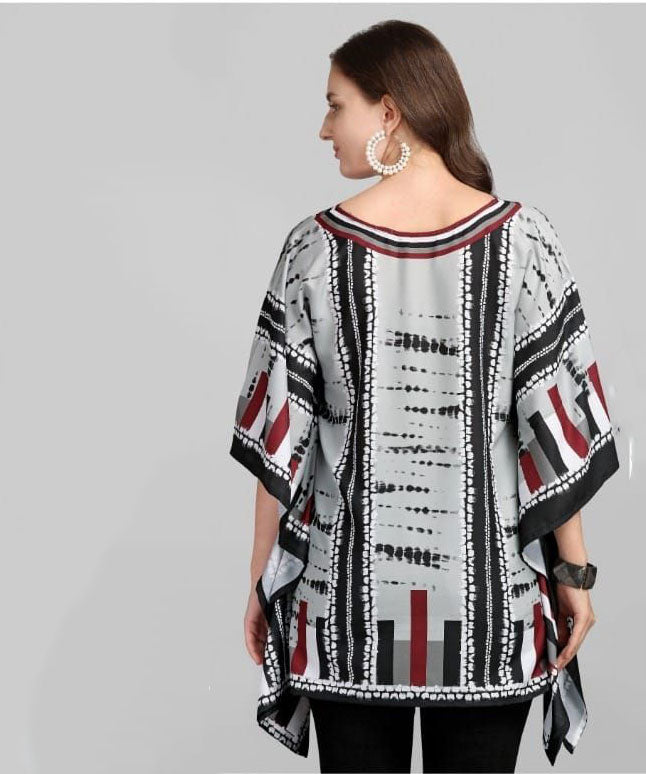 Printed Rayon Grey Kaftan Tunic tops for Ladies