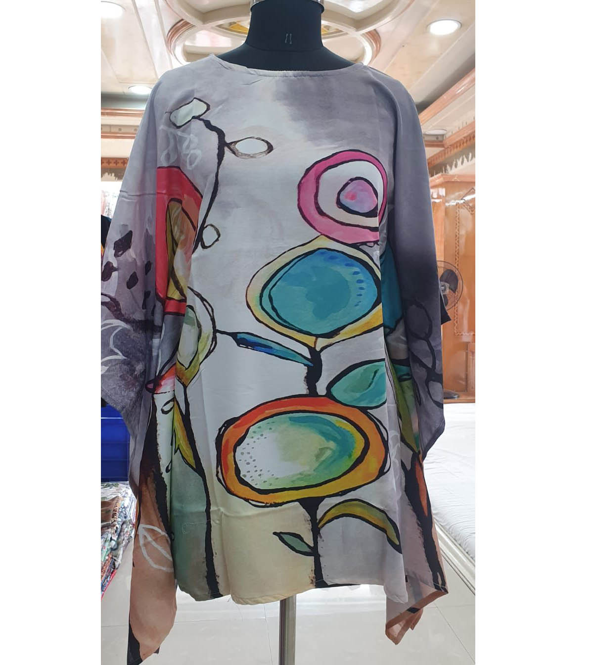 Printed Rayon Grey Kaftan Tunic tops for Ladies