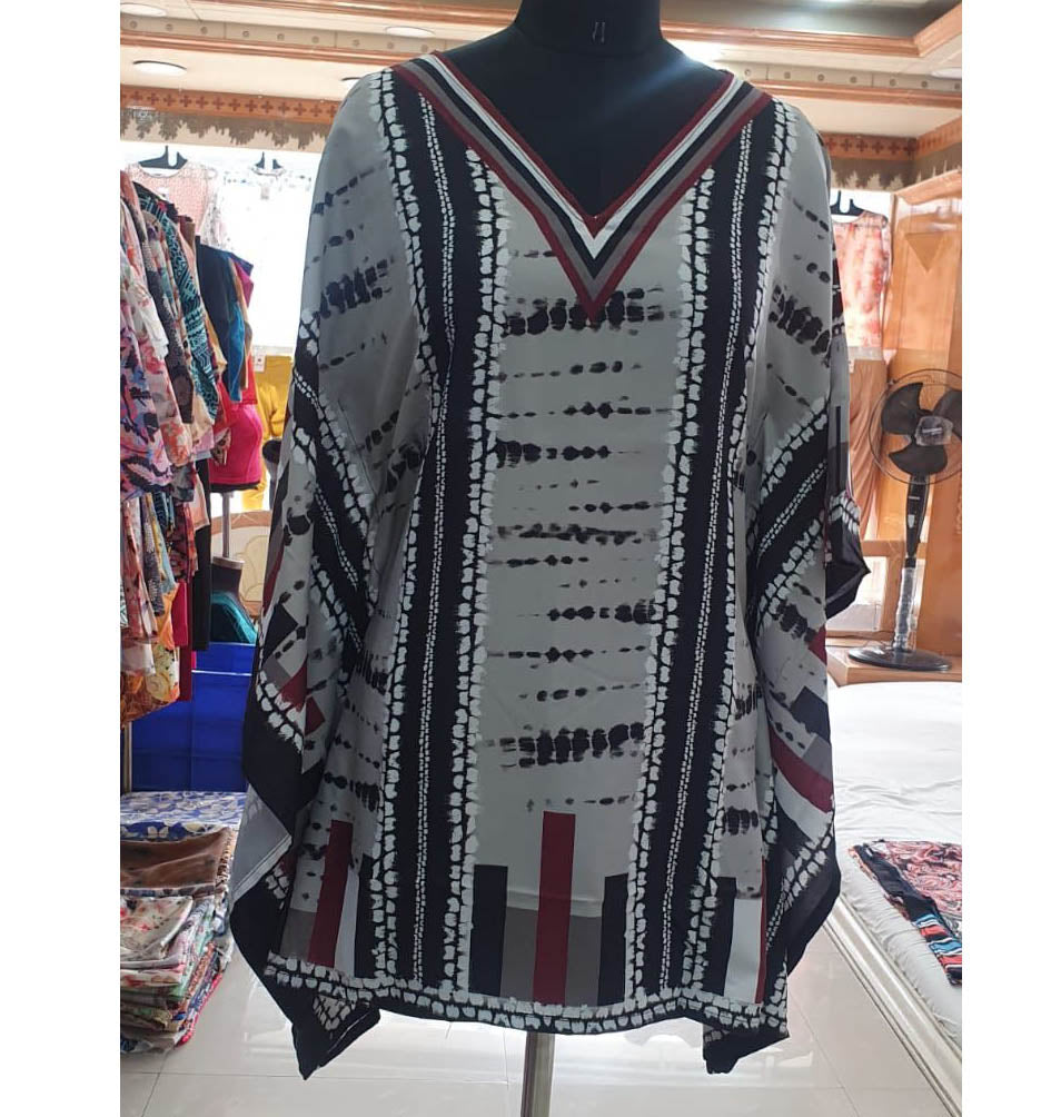 Printed Rayon Grey Kaftan Tunic tops for Ladies