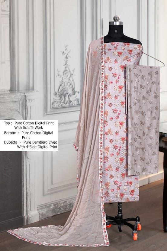 Printed Women Unstitched Cotton Suit with Dupatta