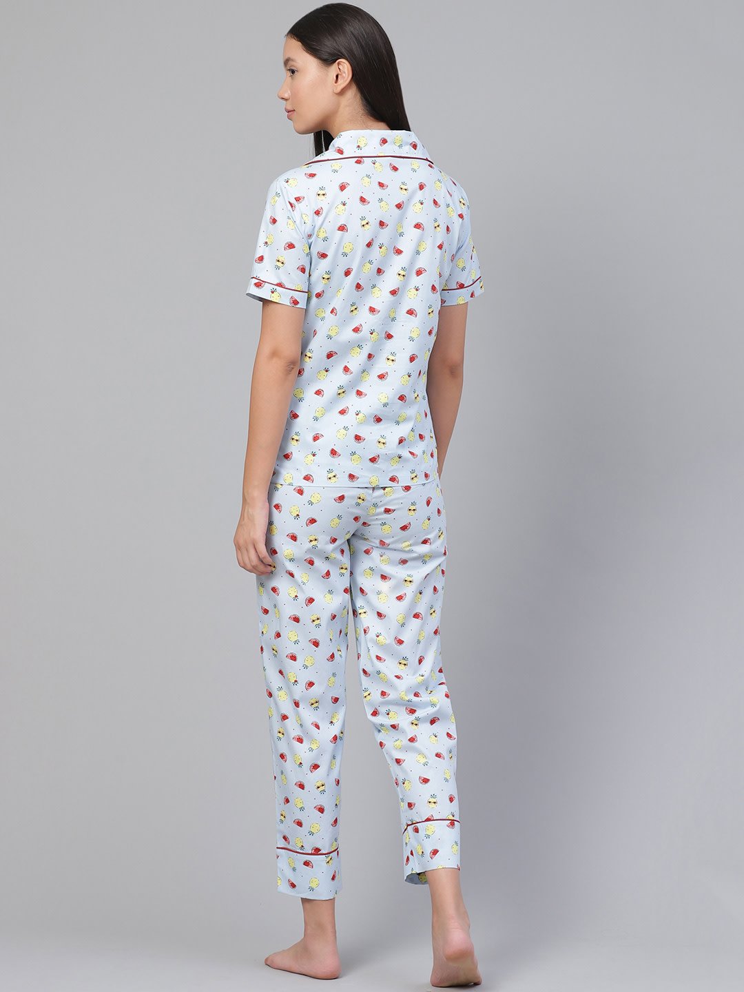 Pure Cotton Blue Printed Night Suit for Ladies