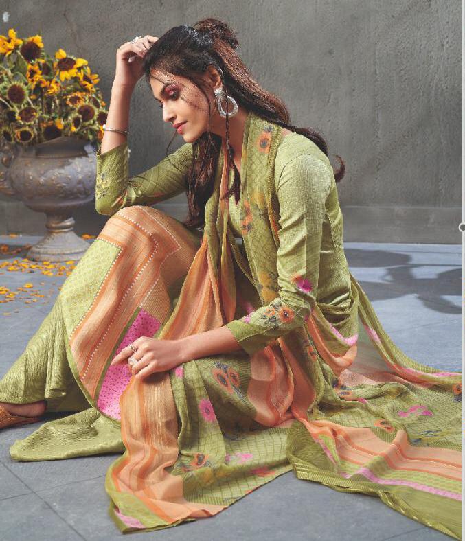 Pure Cotton Green Printed Summer Unstitched Suit Material for women