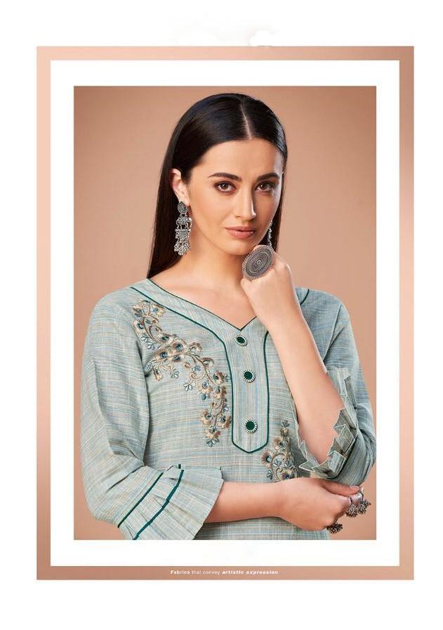 Pure Cotton Green Women Embroidered Kurta