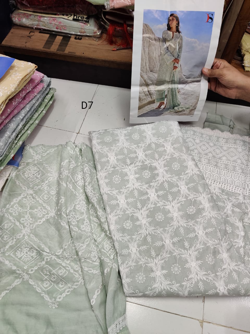 Pure Cotton Grey Pakistani Salwar Suits with Embroidery