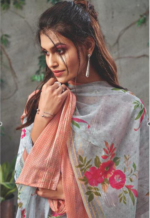 Pure Cotton Grey Printed Summer Dress Material for women