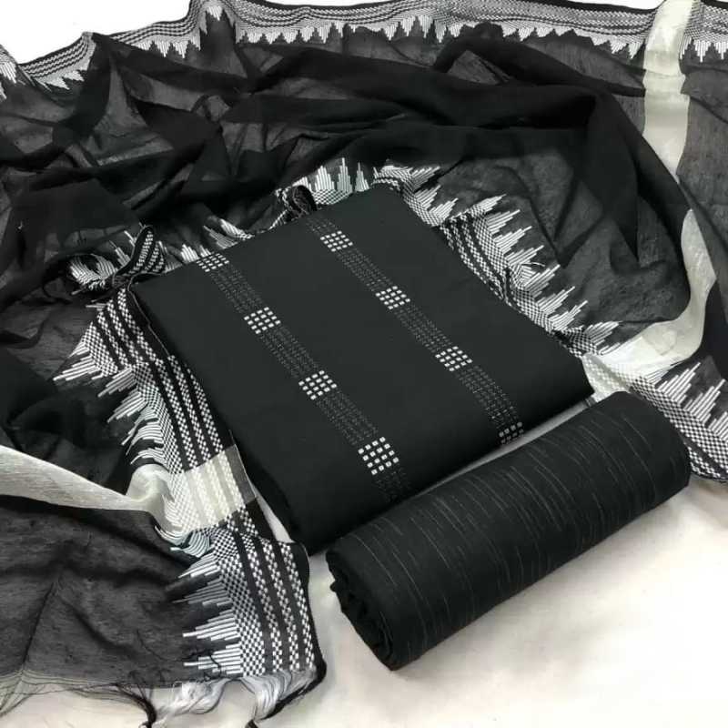 Pure Cotton Handloom Unstitched Black Ethnic Salwar Suit Material
