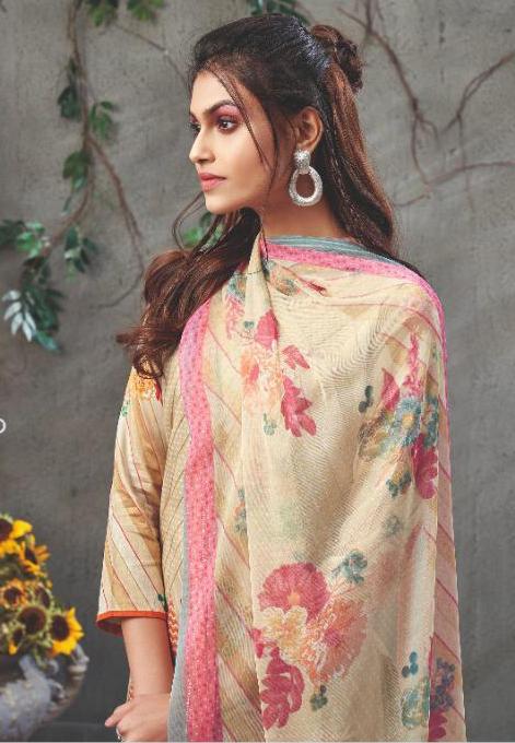 Pure Cotton Light Brown Printed Summer Dress Material for women