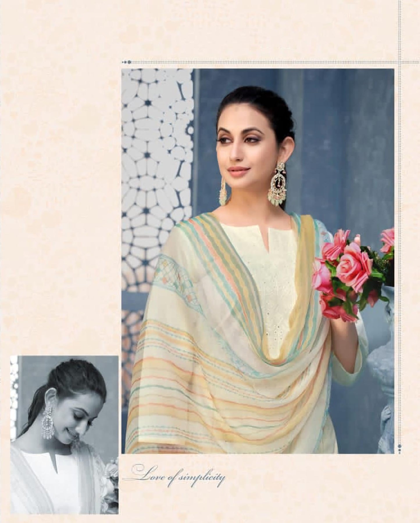 Pure Cotton Off-White Lucknowi Unstitched Suit Material