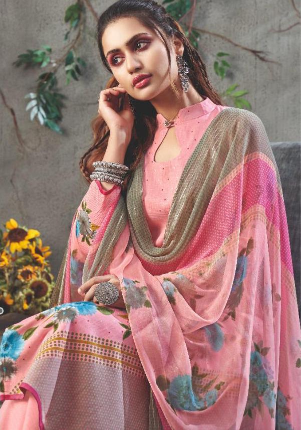 Pure Cotton Pink Printed Summer Fashion Dress Material for women