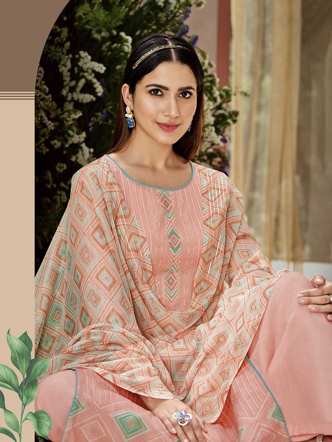 Pure Cotton Printed Orange Unstitched Salwar Suit Material